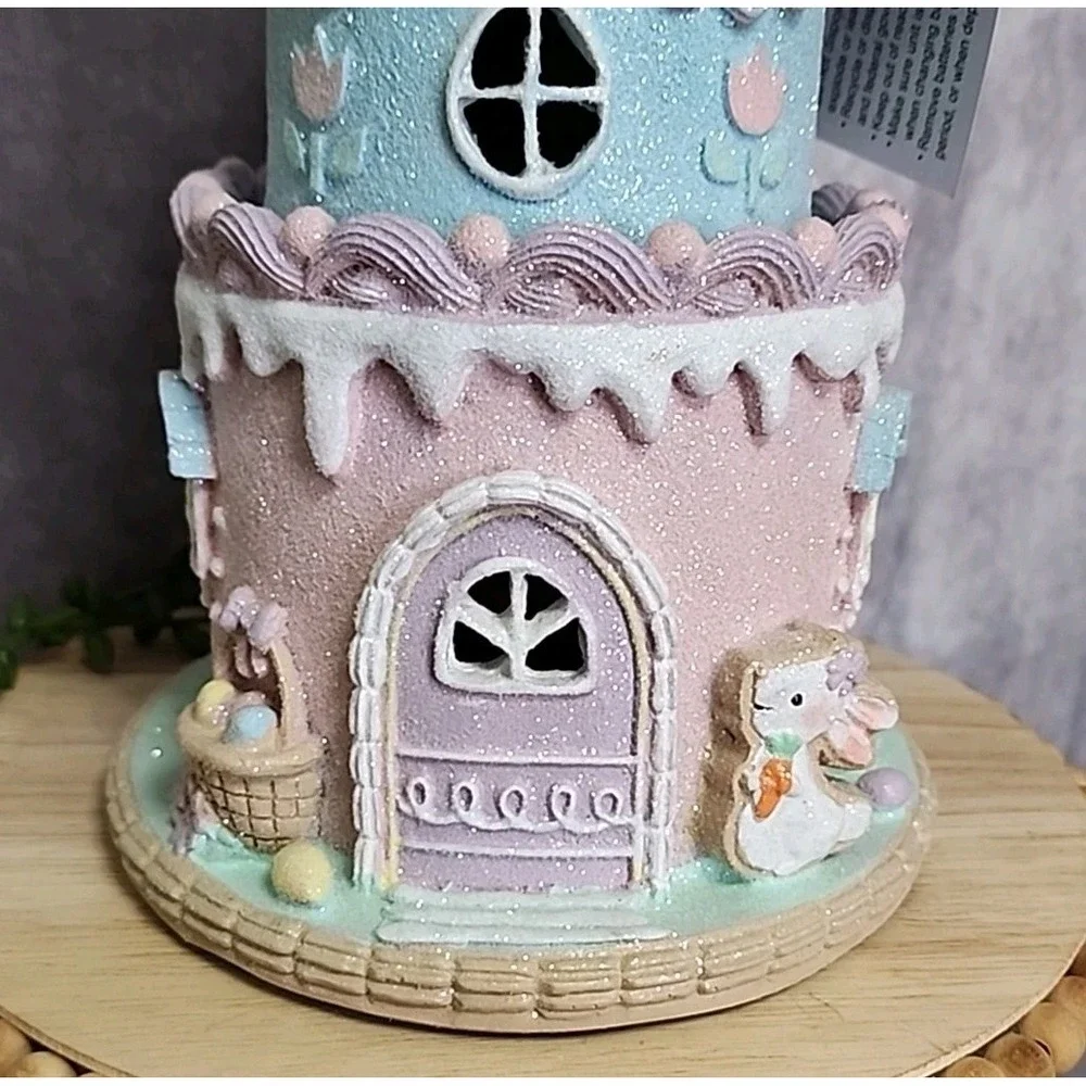Easter Cake Cupcake Gingerbread House Bunny Pastel LIGHT UP Tabletop Decor 10.5